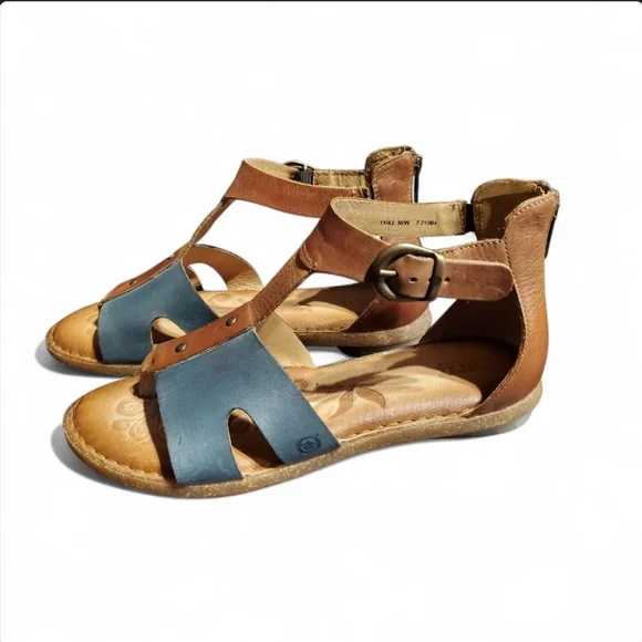 Born Selby Leather Slingback Sandals in Navy with Brown Size 11 - Picture 4 of 9